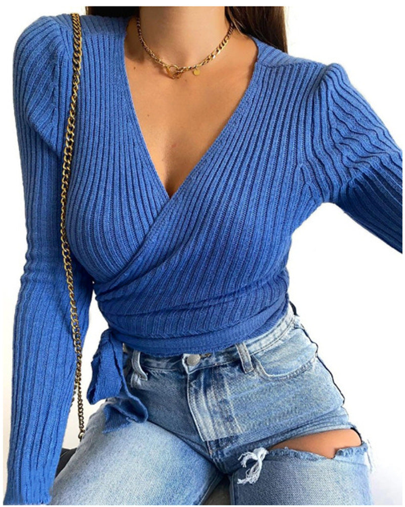 Sexy Long Sleeves Short Knitting Tops