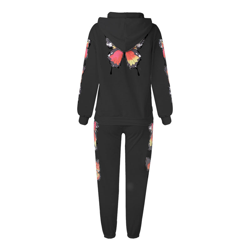 Butterfly Design Zipper Hoodies Women Suits
