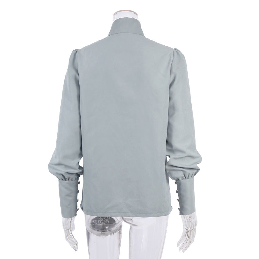 Vintage High Neck Office Lady Long Sleeves Shirts