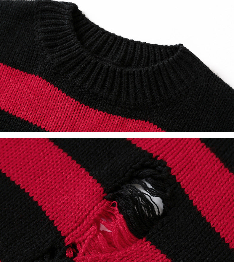 Casual Broken Holes Striped Knitting Sweaters for Couple