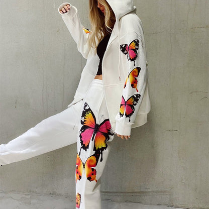 Butterfly Design Zipper Hoodies Women Suits