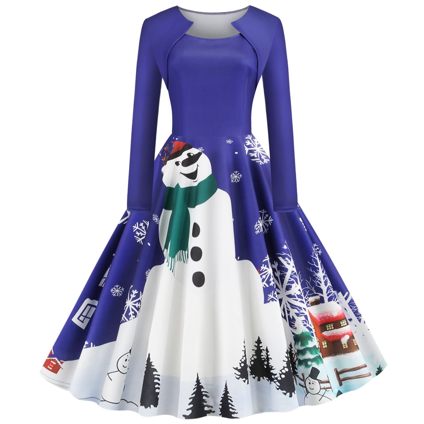 Vintage Square Neckline Long Sleeves Christmas Dresses