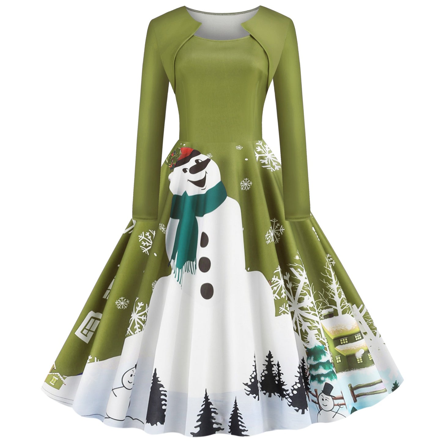 Vintage Square Neckline Long Sleeves Christmas Dresses