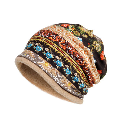 Winter Warm Bohemian Print Velvet Hats for Women