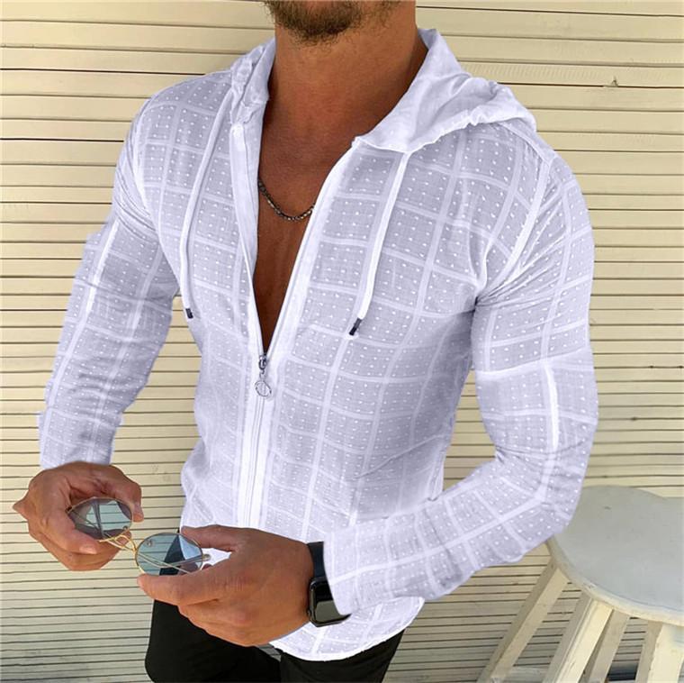 Casual Zipper Slim Long Sleeves Hoody Shirts for Men-STYLEGOING
