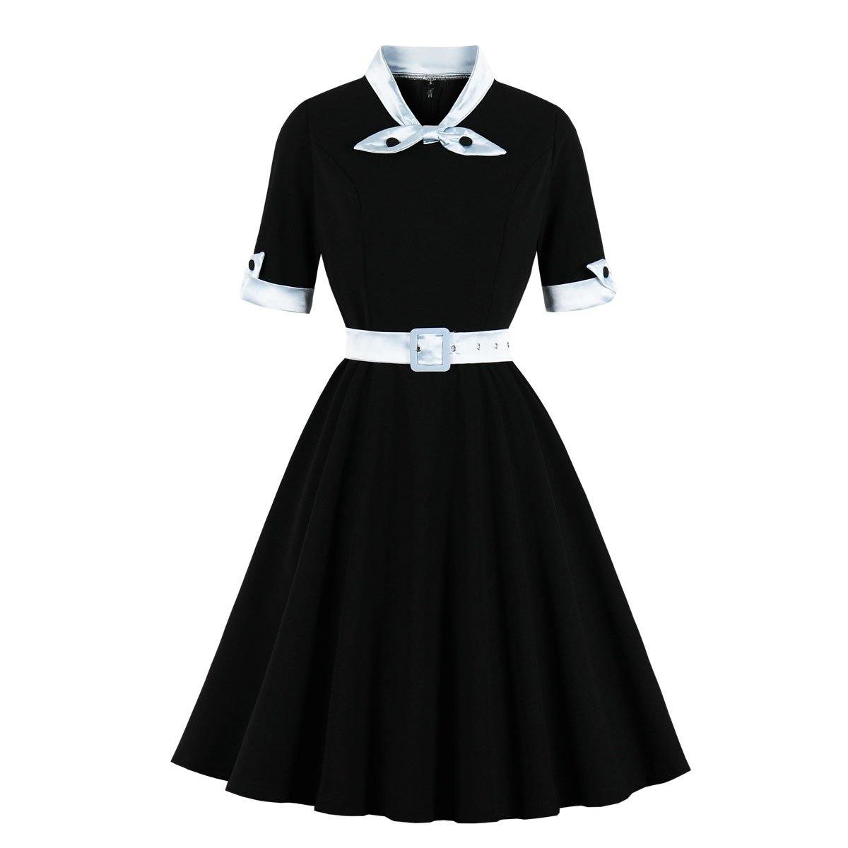 Women Vintage Short Sleeves Midi Dresses-STYLEGOING