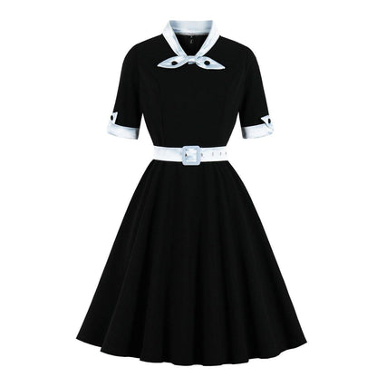 Women Vintage Short Sleeves Midi Dresses-STYLEGOING