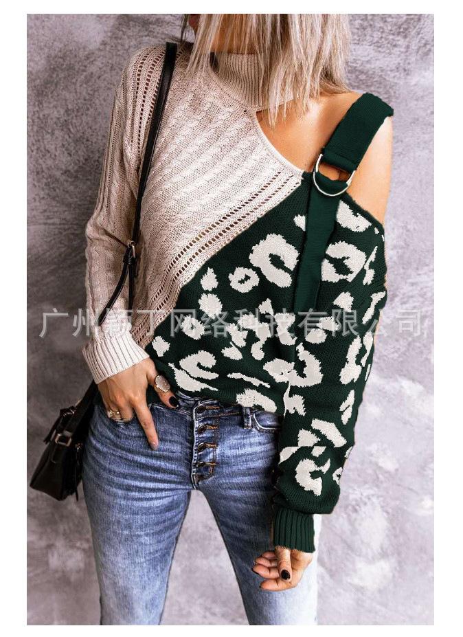 New Leopard High Neck Women Fall Sweaters-STYLEGOING