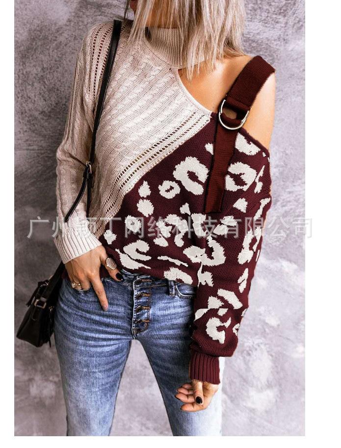 New Leopard High Neck Women Fall Sweaters-STYLEGOING