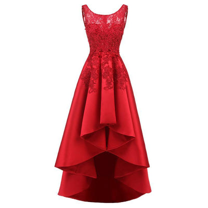 Women Red Lace Asymmetrical Evening Party Dresses