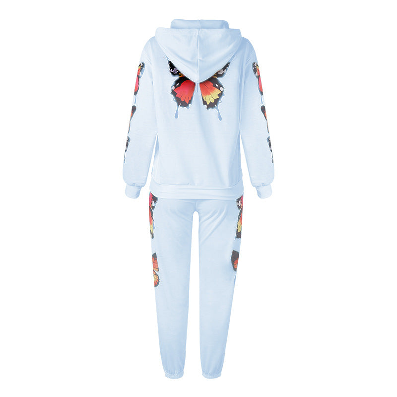 Butterfly Design Zipper Hoodies Women Suits