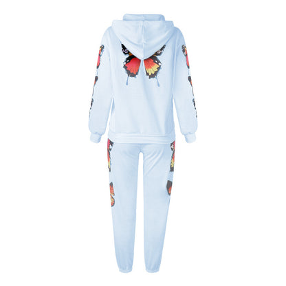 Butterfly Design Zipper Hoodies Women Suits