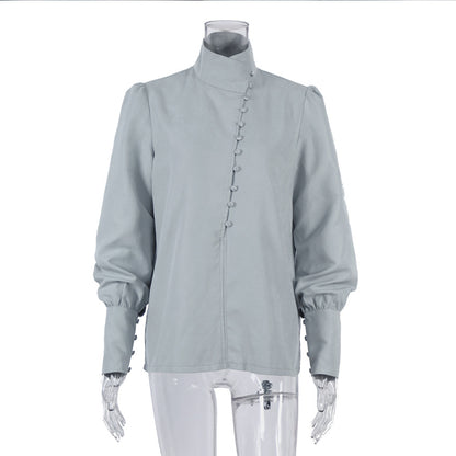 Vintage High Neck Office Lady Long Sleeves Shirts