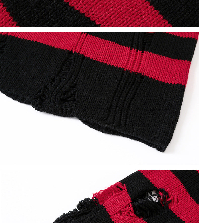 Casual Broken Holes Striped Knitting Sweaters for Couple