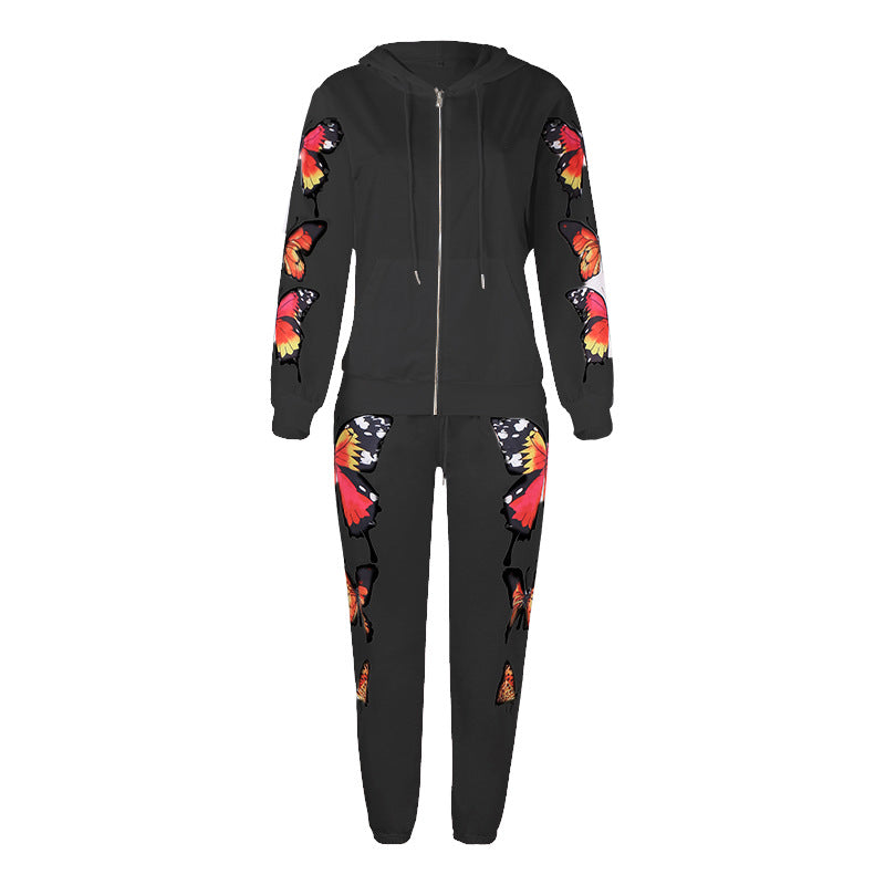 Butterfly Design Zipper Hoodies Women Suits