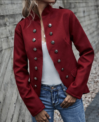 Women Button Woolen Blazer Overcoat