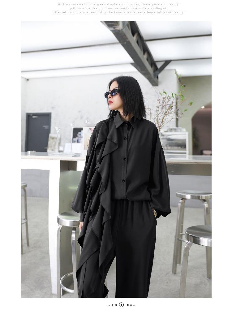 Retro Women Ruffles Top&Loose Pants-STYLEGOING