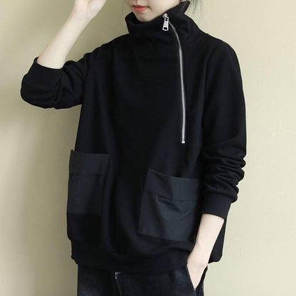 Black Plus Sizes Warm Long Sleeves Casual Hoodies-STYLEGOING