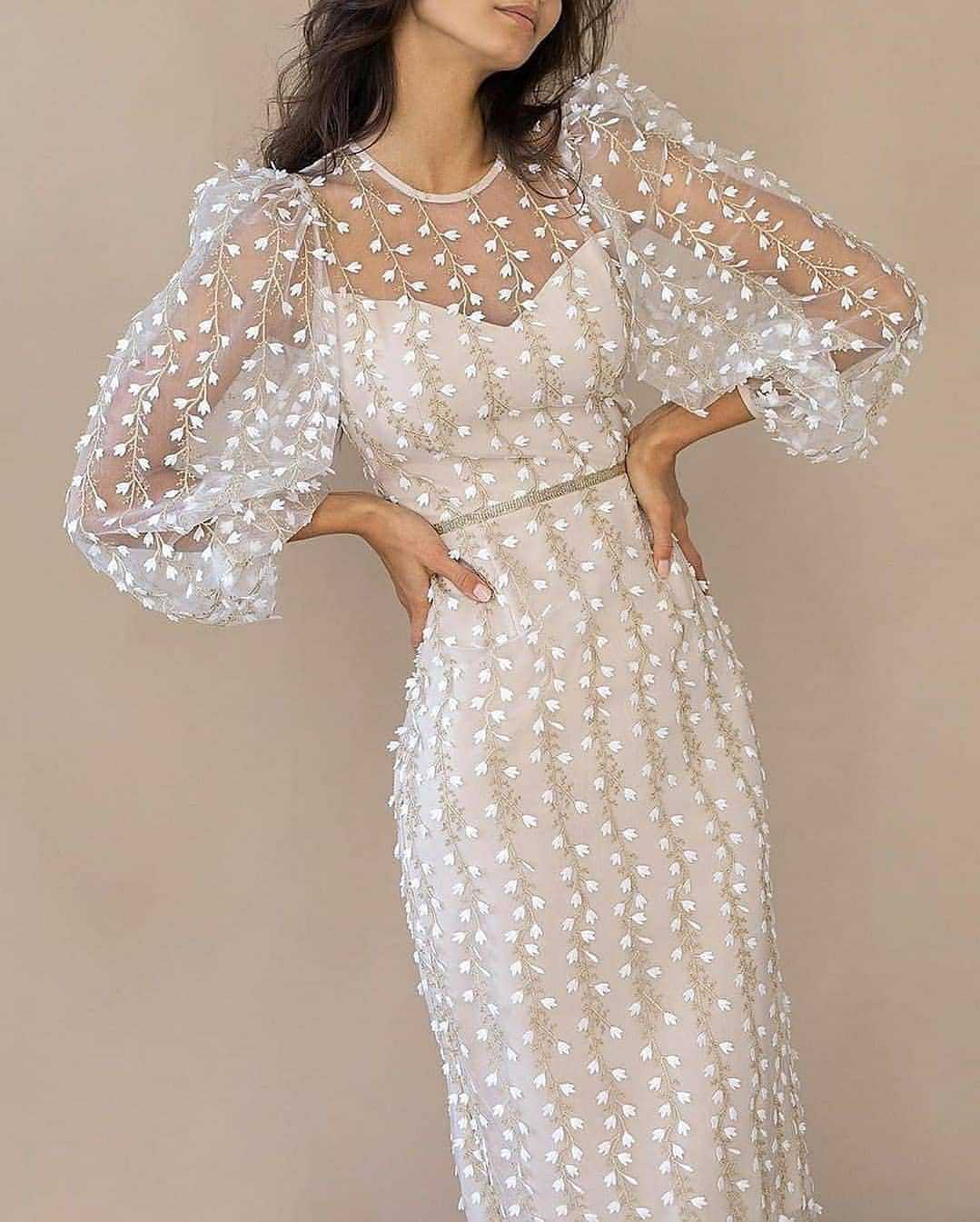 Classy See Through Embroidery Midi Dresses-STYLEGOING