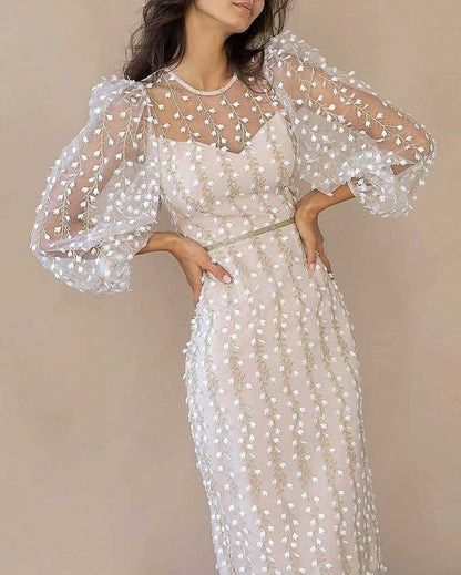 Classy See Through Embroidery Midi Dresses-STYLEGOING