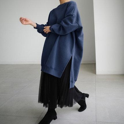 Women Round Neck Split Loose Plus Sizes Hoodies-STYLEGOING