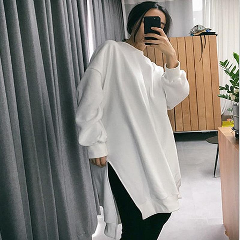 Women Round Neck Split Loose Plus Sizes Hoodies-STYLEGOING