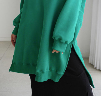 Women Round Neck Split Loose Plus Sizes Hoodies-STYLEGOING
