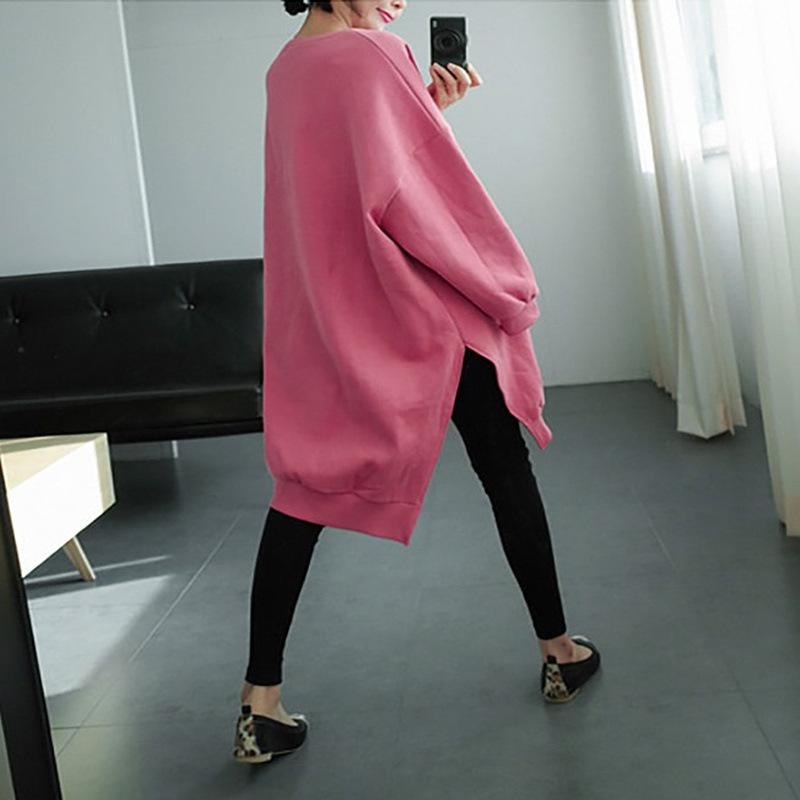 Women Round Neck Split Loose Plus Sizes Hoodies-STYLEGOING