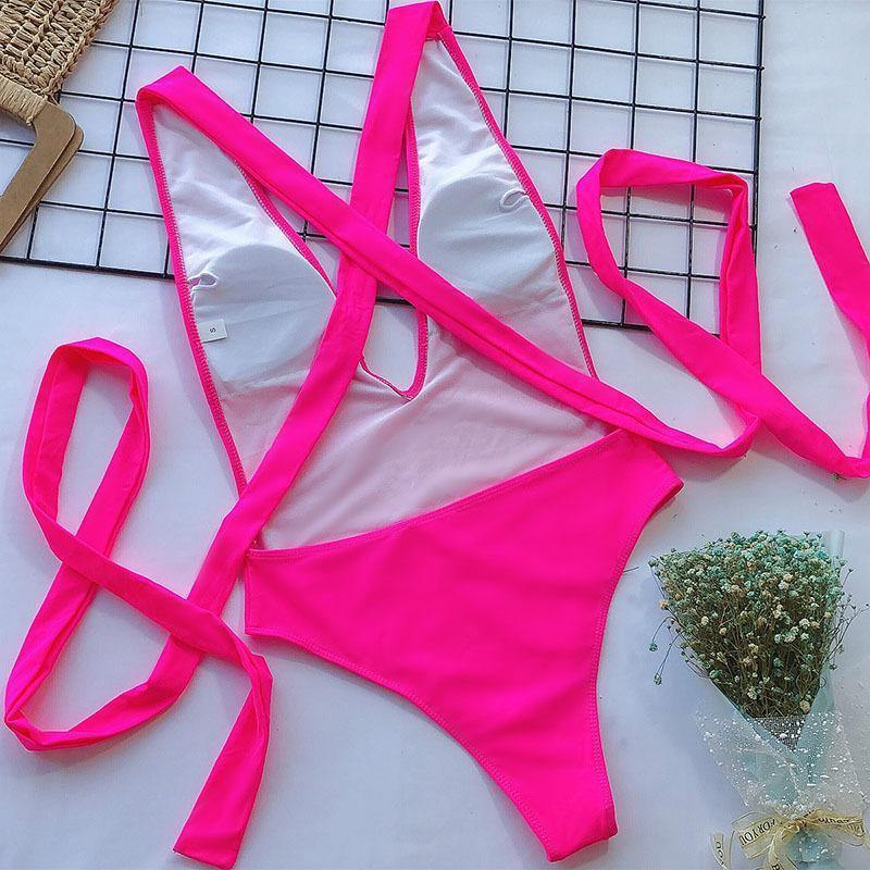 New Sexy V-neck Backless One Piece Swimwear-STYLEGOING