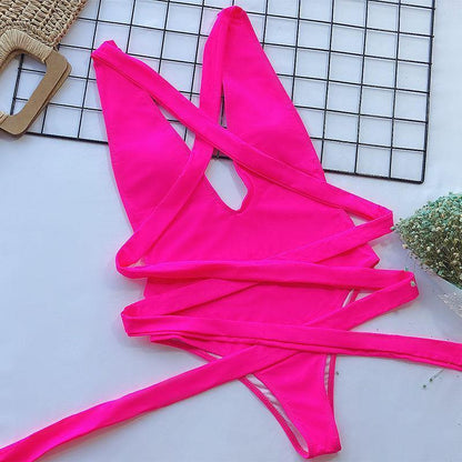 New Sexy V-neck Backless One Piece Swimwear-STYLEGOING