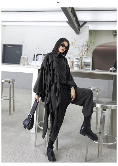 Retro Women Ruffles Top&Loose Pants-STYLEGOING