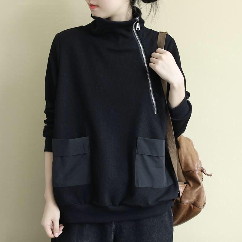 Black Plus Sizes Warm Long Sleeves Casual Hoodies-STYLEGOING
