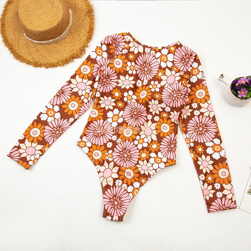 Pink Floral Print Zipper Surf Wear for Women