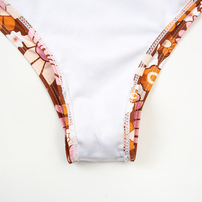Pink Floral Print Zipper Surf Wear for Women
