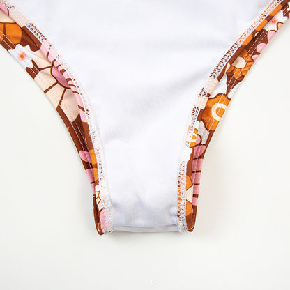 Pink Floral Print Zipper Surf Wear for Women