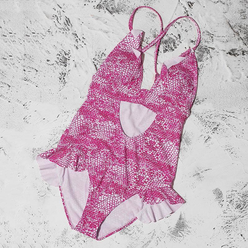 Pink Snake Print Sexy Cross Monokini-STYLEGOING