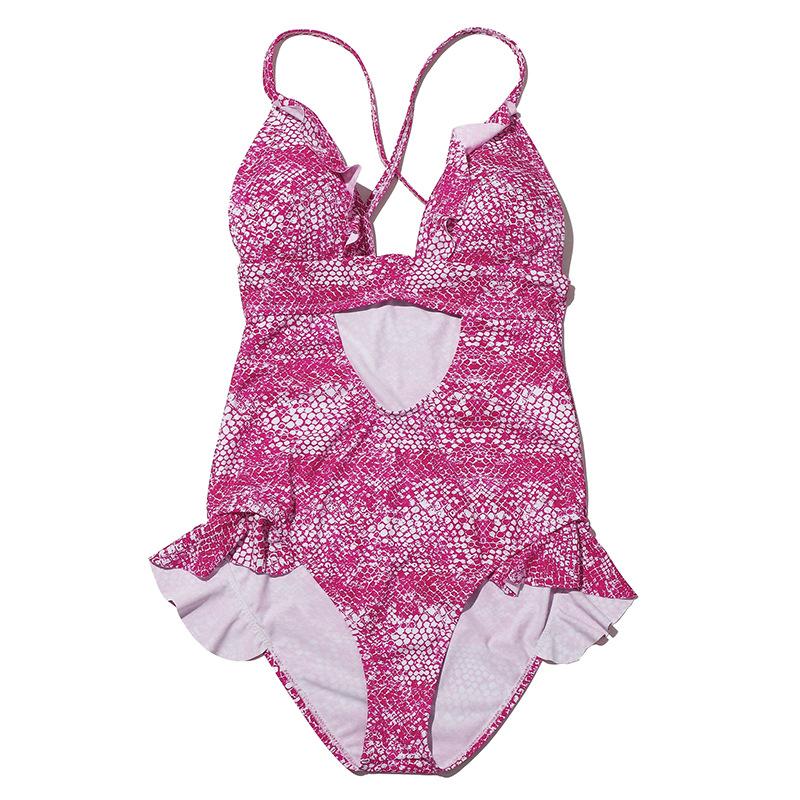 Pink Snake Print Sexy Cross Monokini-STYLEGOING
