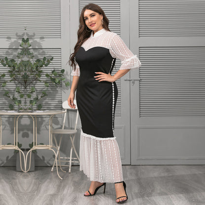 Women Stand Collar Lace Plus Sizes Long Dresses