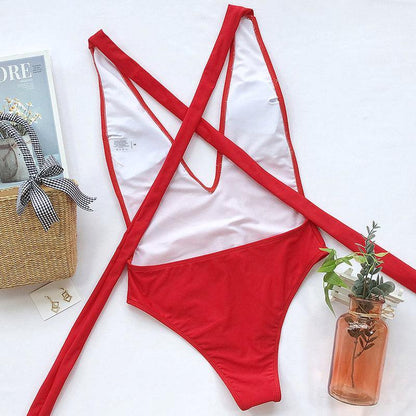 New Sexy V-neck Backless One Piece Swimwear-STYLEGOING