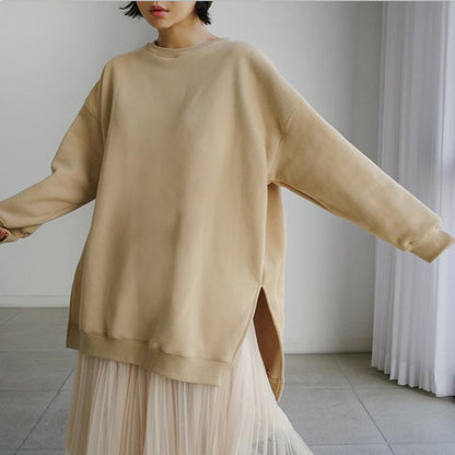 Women Round Neck Split Loose Plus Sizes Hoodies-STYLEGOING