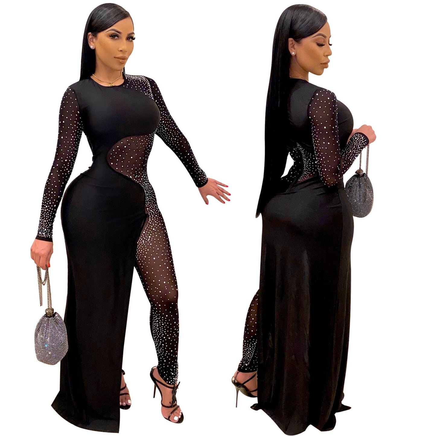 Sexy See Through Rhinestone Night Club Suits-STYLEGOING