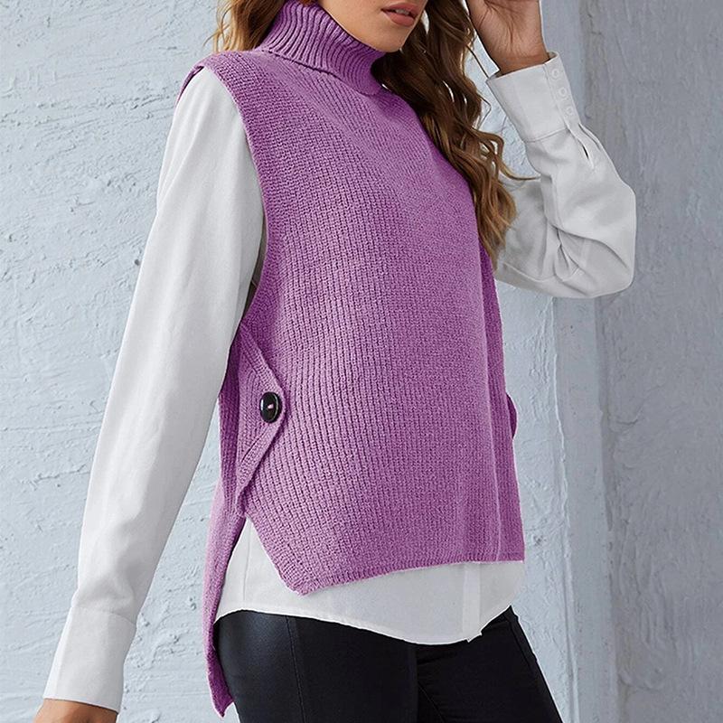 Fashion High Neck Women Kitting Sleeveless Vest
