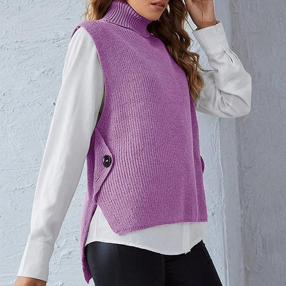 Fashion High Neck Women Kitting Sleeveless Vest
