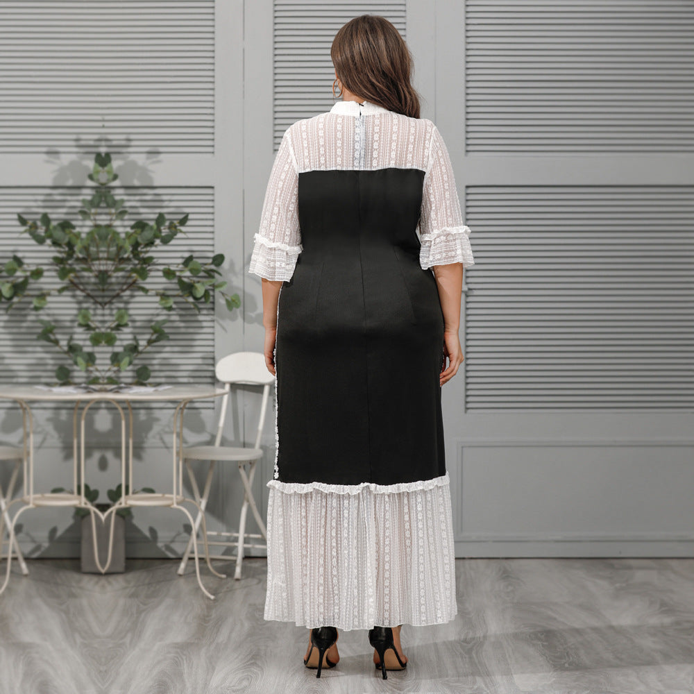 Women Stand Collar Lace Plus Sizes Long Dresses