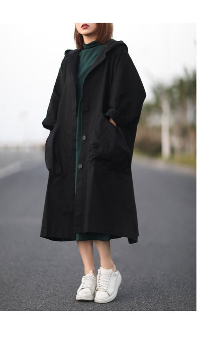 Women Plus Sizes Fall Long Trenchcoat-STYLEGOING