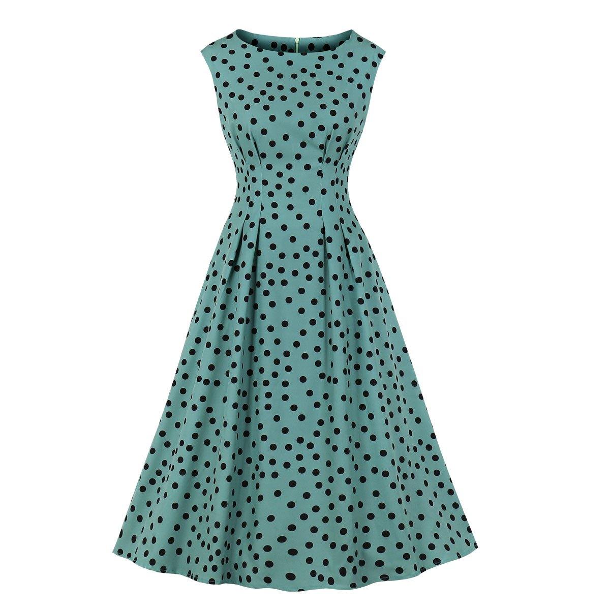Women Summer Dot Print Retro Dresses-STYLEGOING