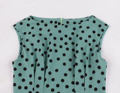 Women Summer Dot Print Retro Dresses-STYLEGOING