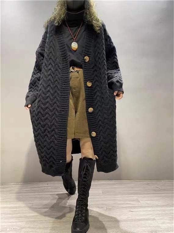 Vintage Women Knitting Plus Sizes Cardigan Sweaters-STYLEGOING