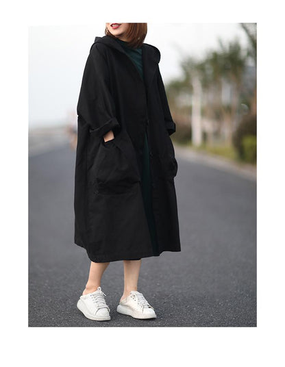 Women Plus Sizes Fall Long Trenchcoat-STYLEGOING