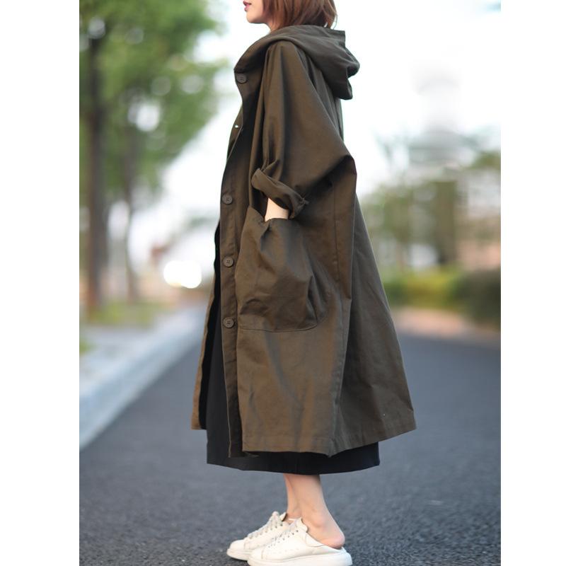 Women Plus Sizes Fall Long Trenchcoat-STYLEGOING
